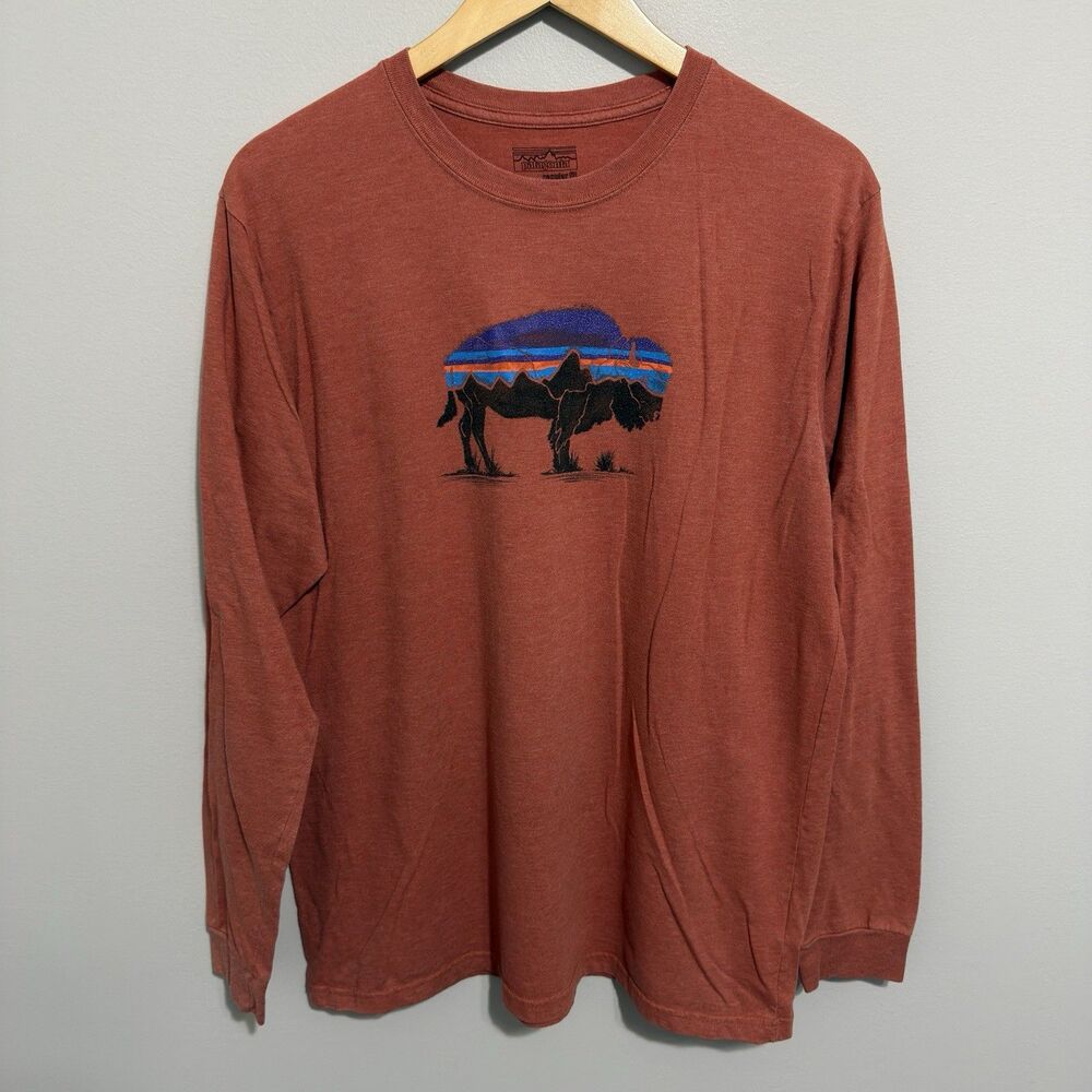 Patagonia Bison T-Shirt Responsibili-Tee L Crew Neck Long Sleeve Jackson Hole